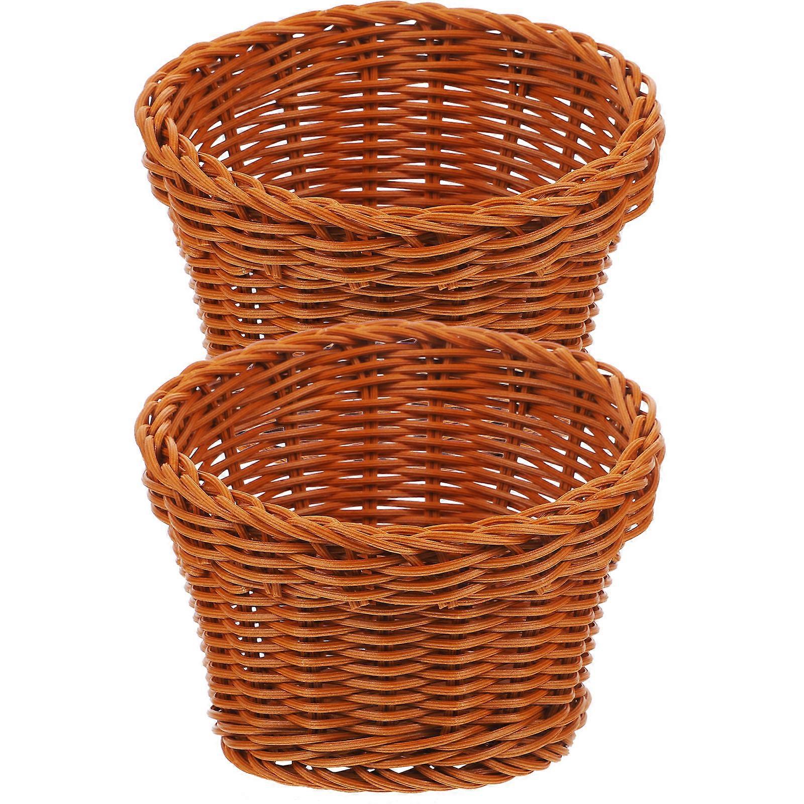 Food Basket Round Serving Basket for Home Use Light Brown Pp Material with Food Holding Function 2Pack