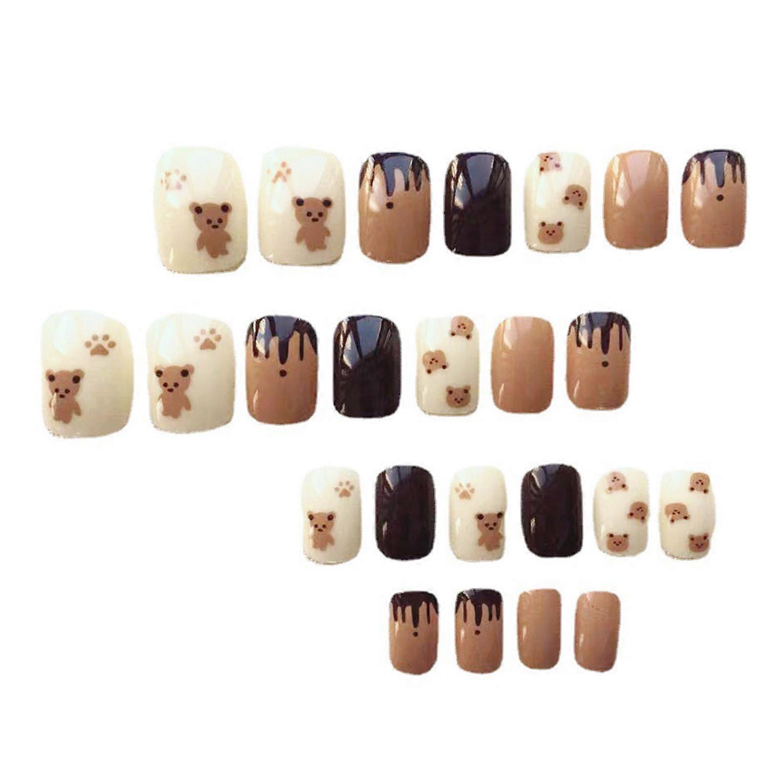 24pcs Short square bear False nails removable Manicure patch