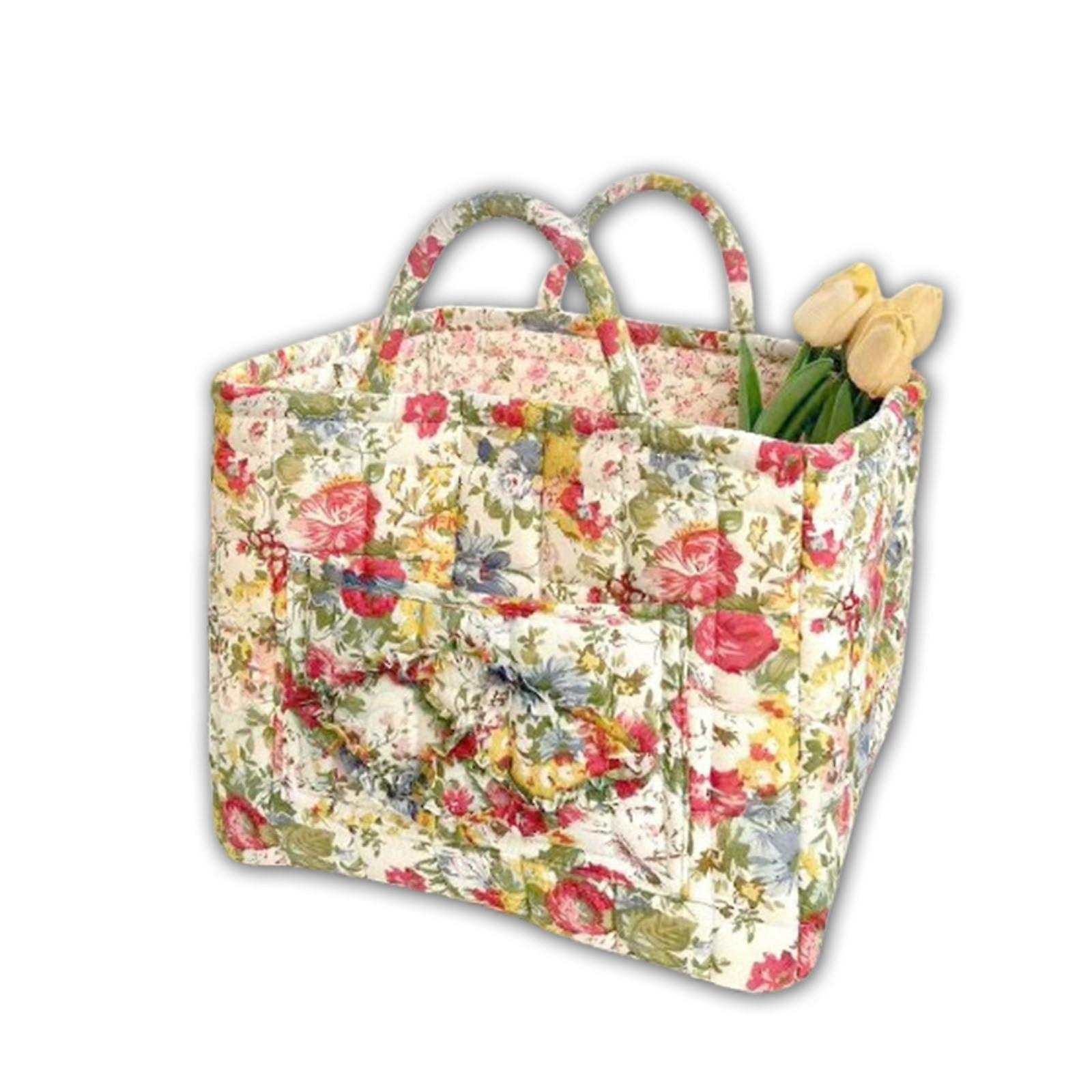 Bohemian fabric storage basket, portable folding bag with handles (7) Ref: 3247
