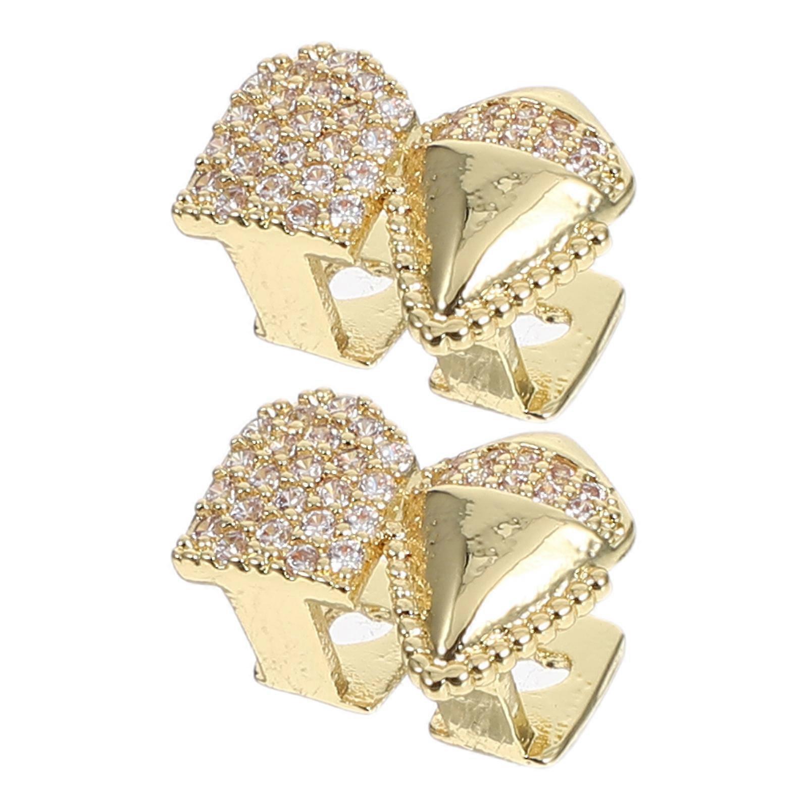 Golden Vampire Fangs Grills for Teeth with Sparkling Zirconia Design Ideal for Halloween Cosplay Decorations 2pcs