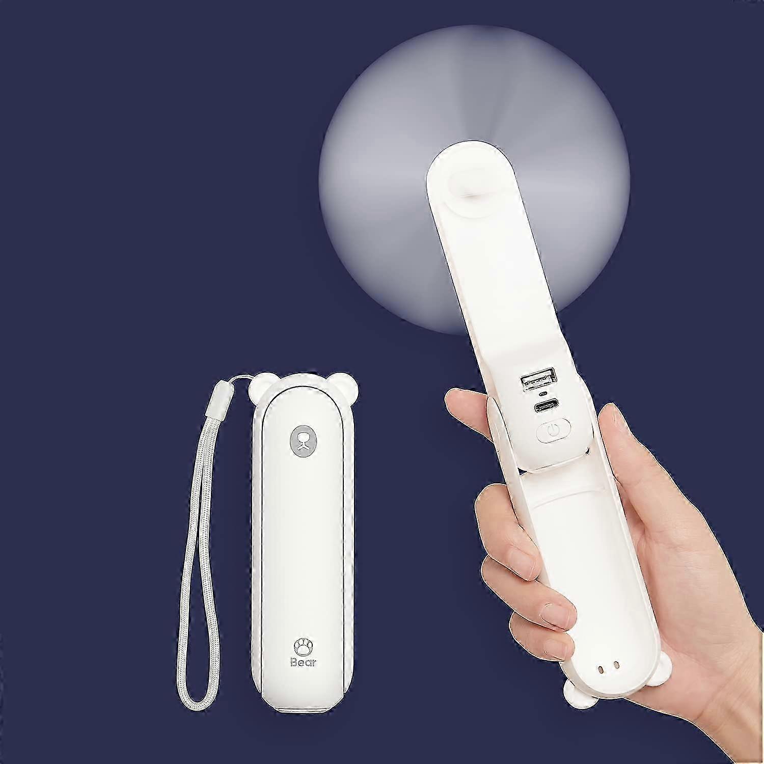 Portable Fan with 4800mAh Backup Battery, Max 46 Hours Runtime, Portable Battery Operated Pocket Fan or USB Powered Foldable Personal Fan-White