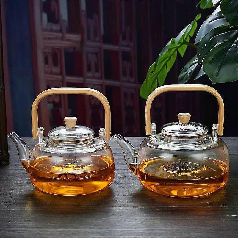 Glass Teapot With Filter 1000ml Clear Chinese Tea Ceremony Pot Wood Handle For Electric Ceramic Stove