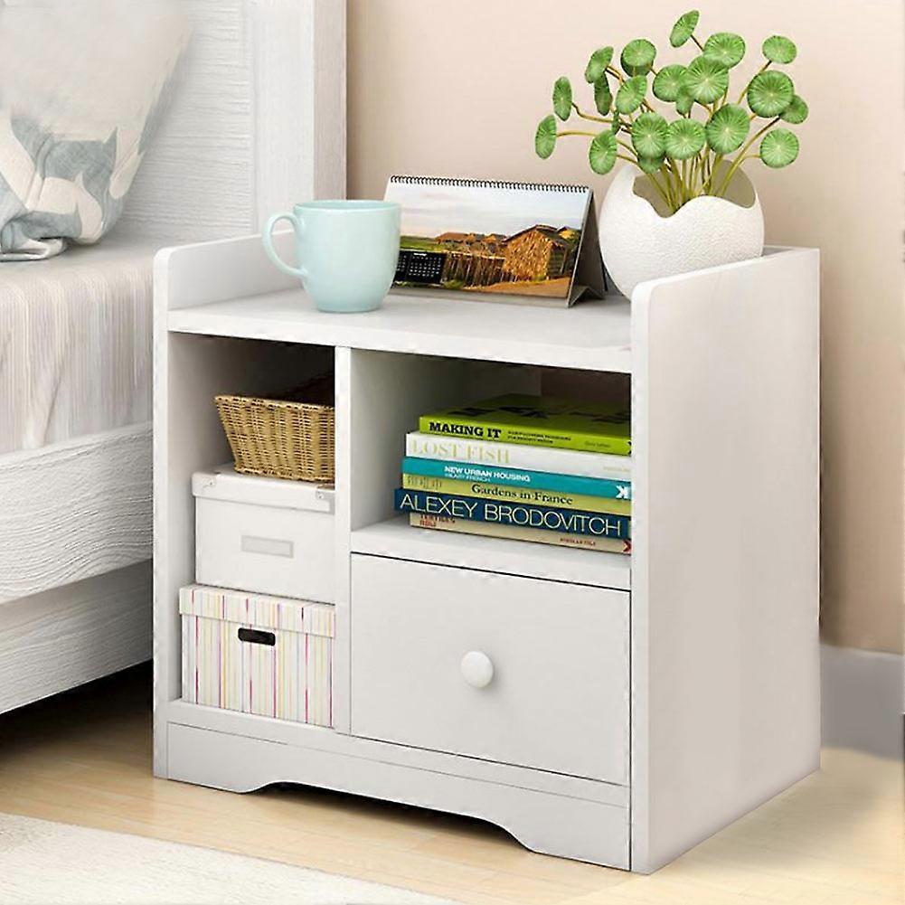 White Composite Wood Bedside Table Nightstand with Drawer 40x35x50cm