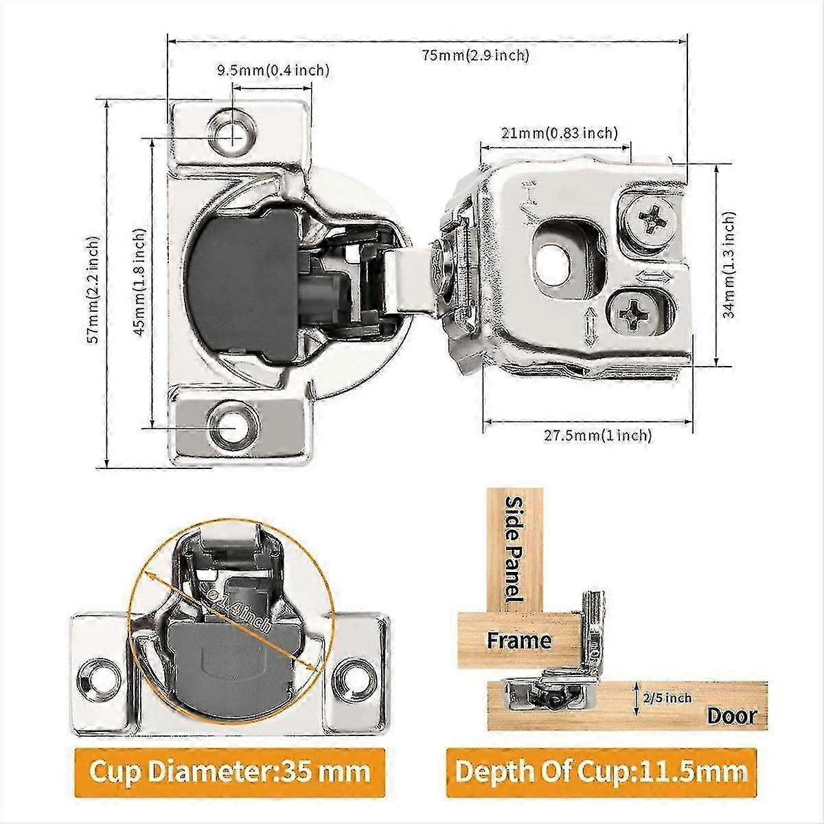 10 Pack 1-1/4 Inch 3D Overlay Soft Close Concealed Hinges suitable for Face Frame Door, Control Closing Spee