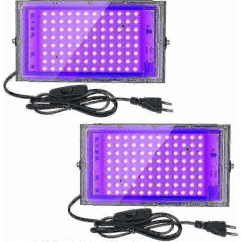 2颗100w uv led泛光灯黑光ip65防水，紫外线led灯，水族馆效果照明，派对，霓虹灯绘画，荧光海报