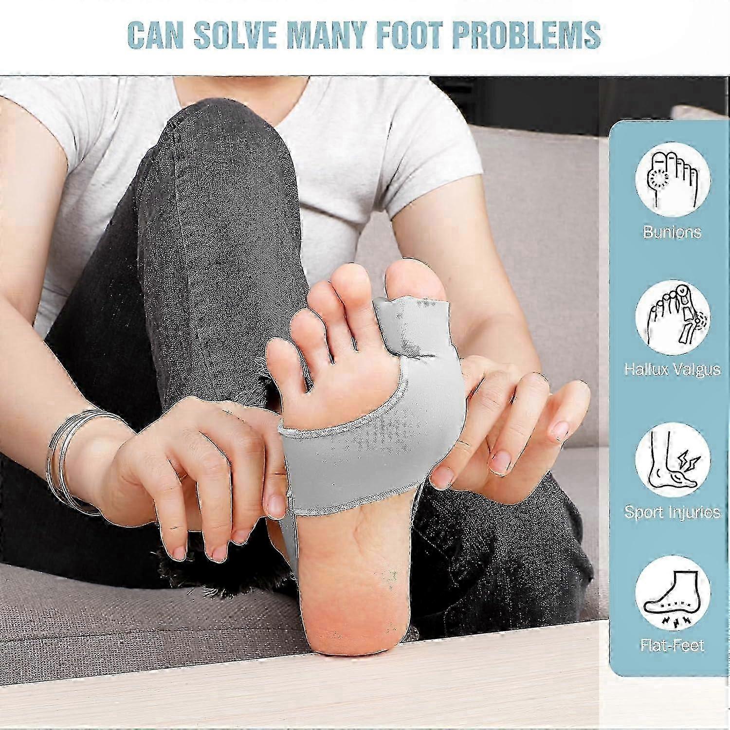 Adjustable Toe Separator with Silicone Pads for Big Toe Bunion Relief, Grey (2 Pairs)