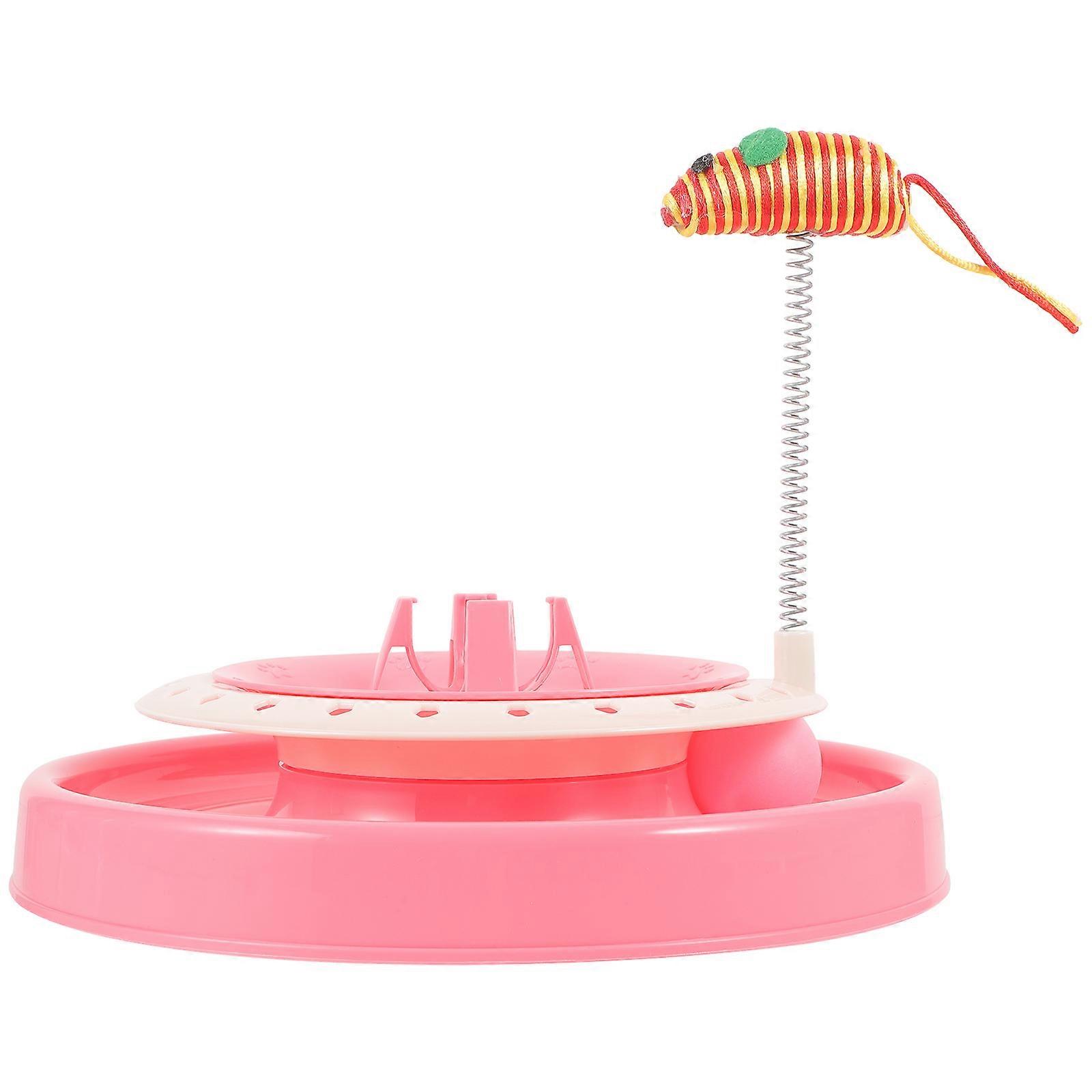 Cat Spring Turntable Toy Pink Plastic Interactive Toy for Cats