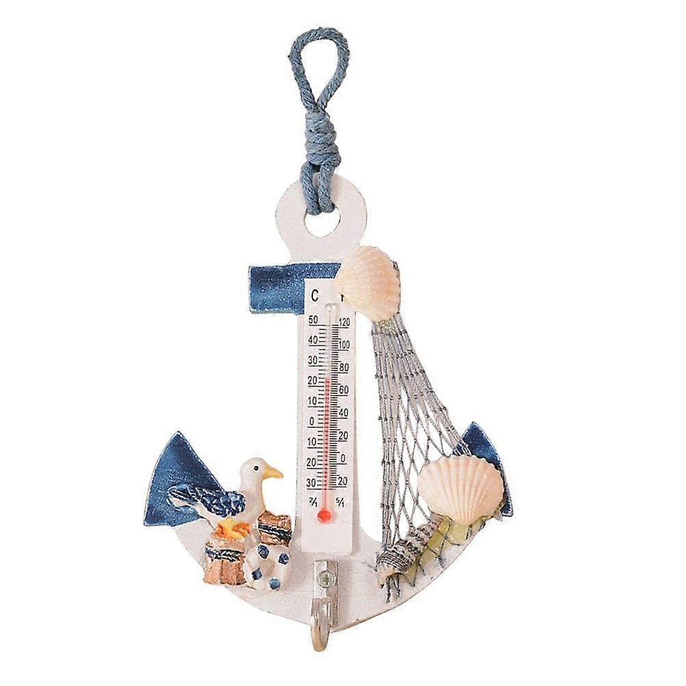 2 Pcs Beach Style Hanging Ornaments Anchor Wall Hooks Mini Thermometer Nautical Decor (Random Color)