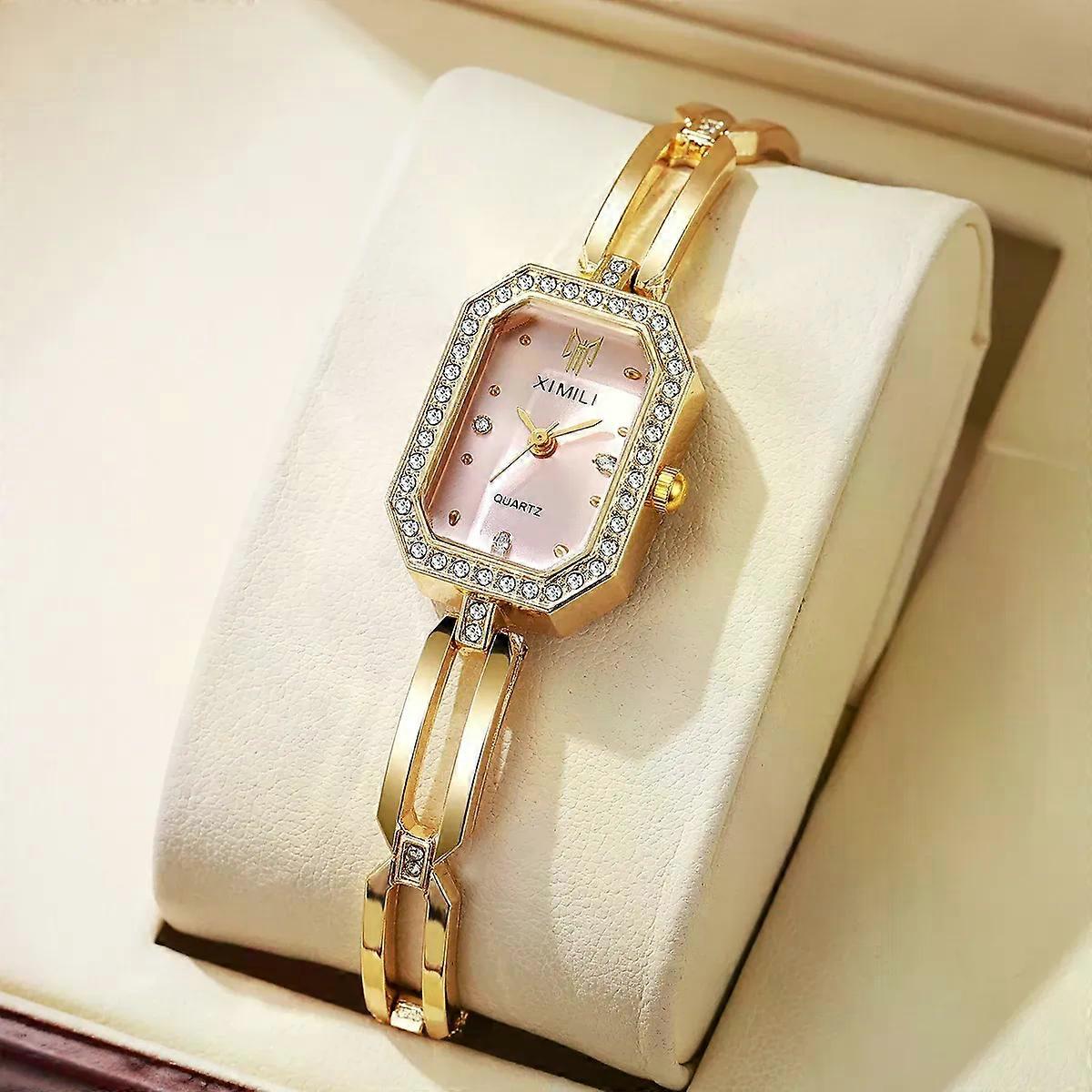 Reloj de mujer Moda Rectangular Compacto Diamante Conjunto Noble Pulsera de oro Reloj sin caja