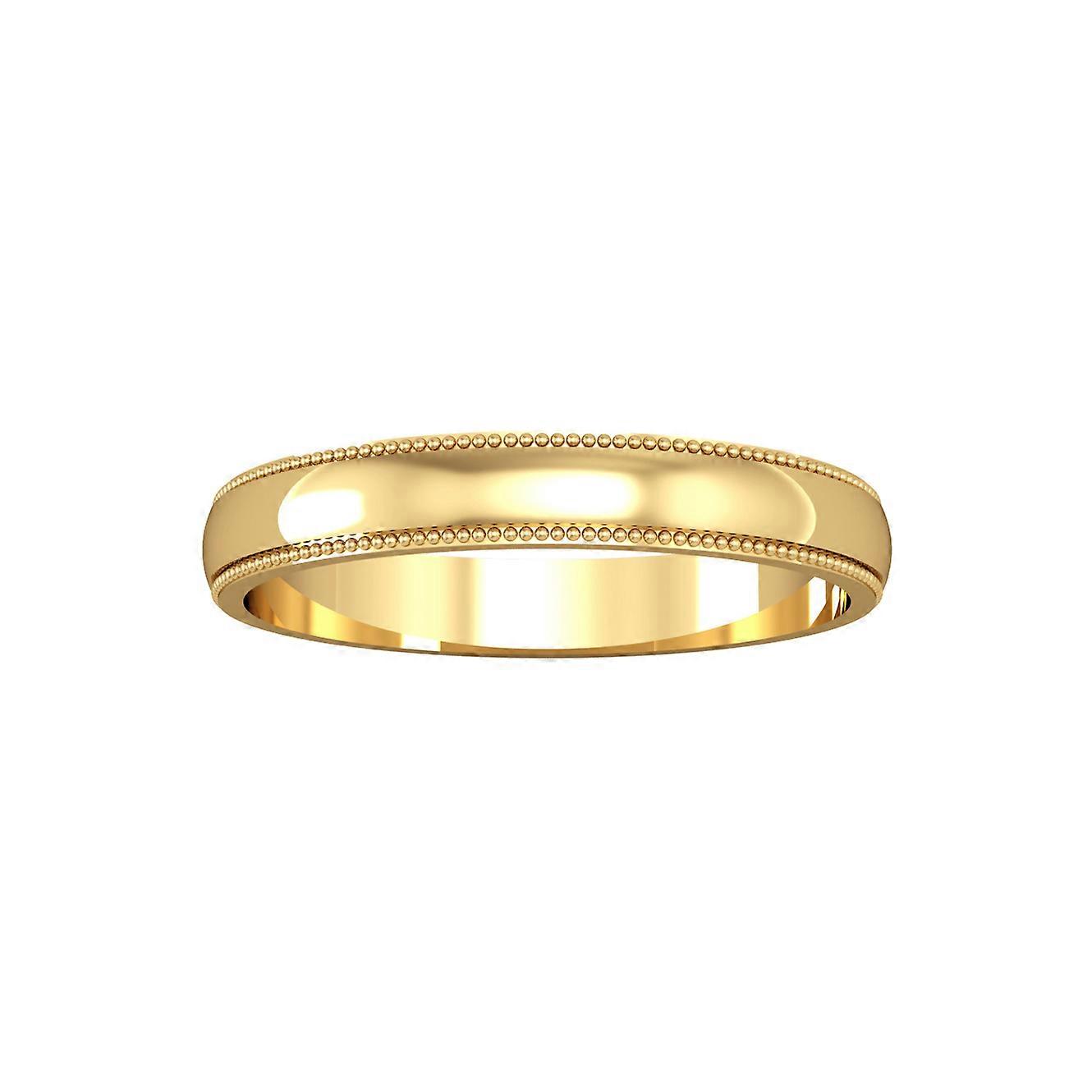 Jewelco London 9ct Yellow Gold - 3mm Essential D-Shaped Mill Grain Edge Band Commitment / Wedding Ring