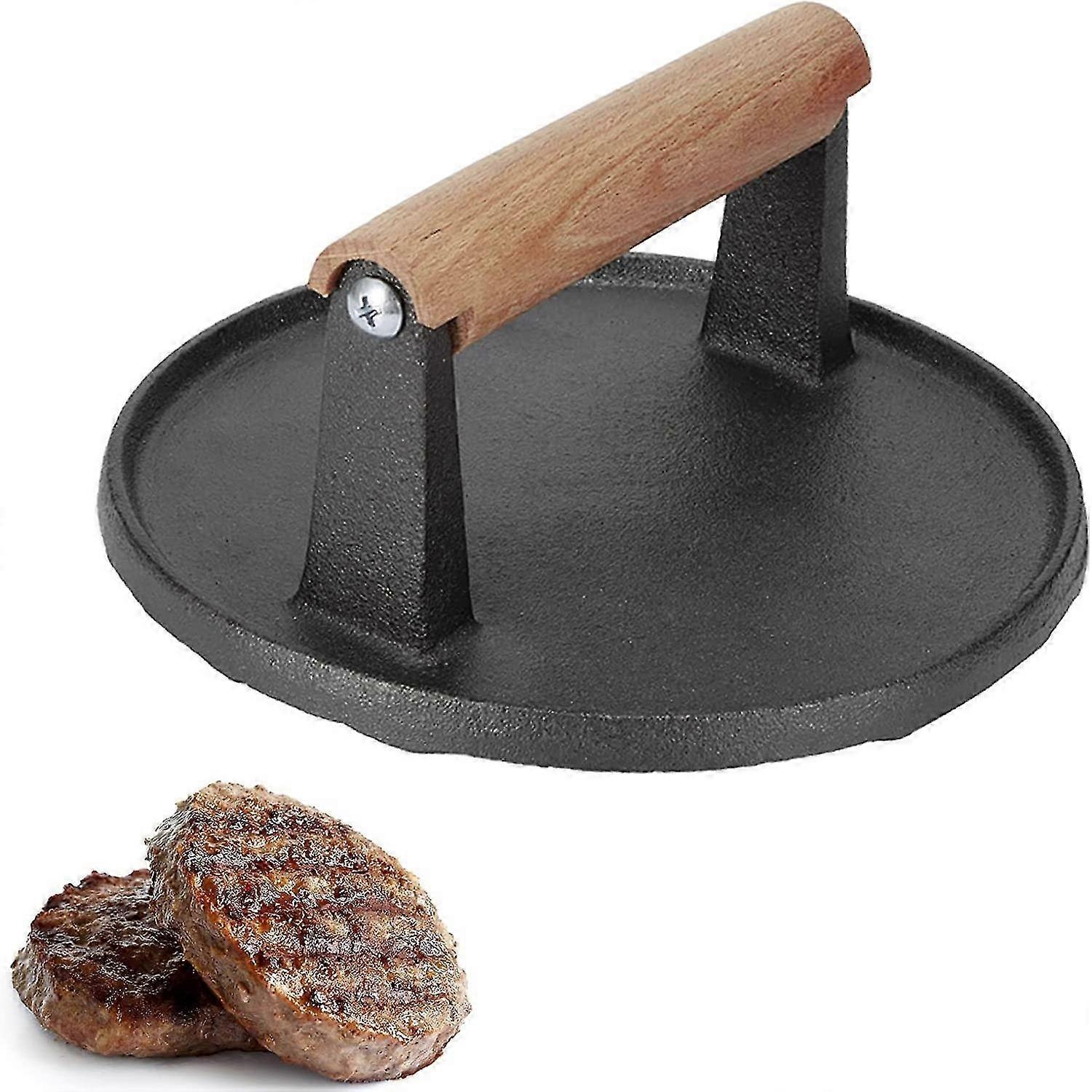 Burger Ağırlığı, hamburger veya bifteklerden gelen et şikayetleri, dökme demir, ahşap sap 17,5 cm