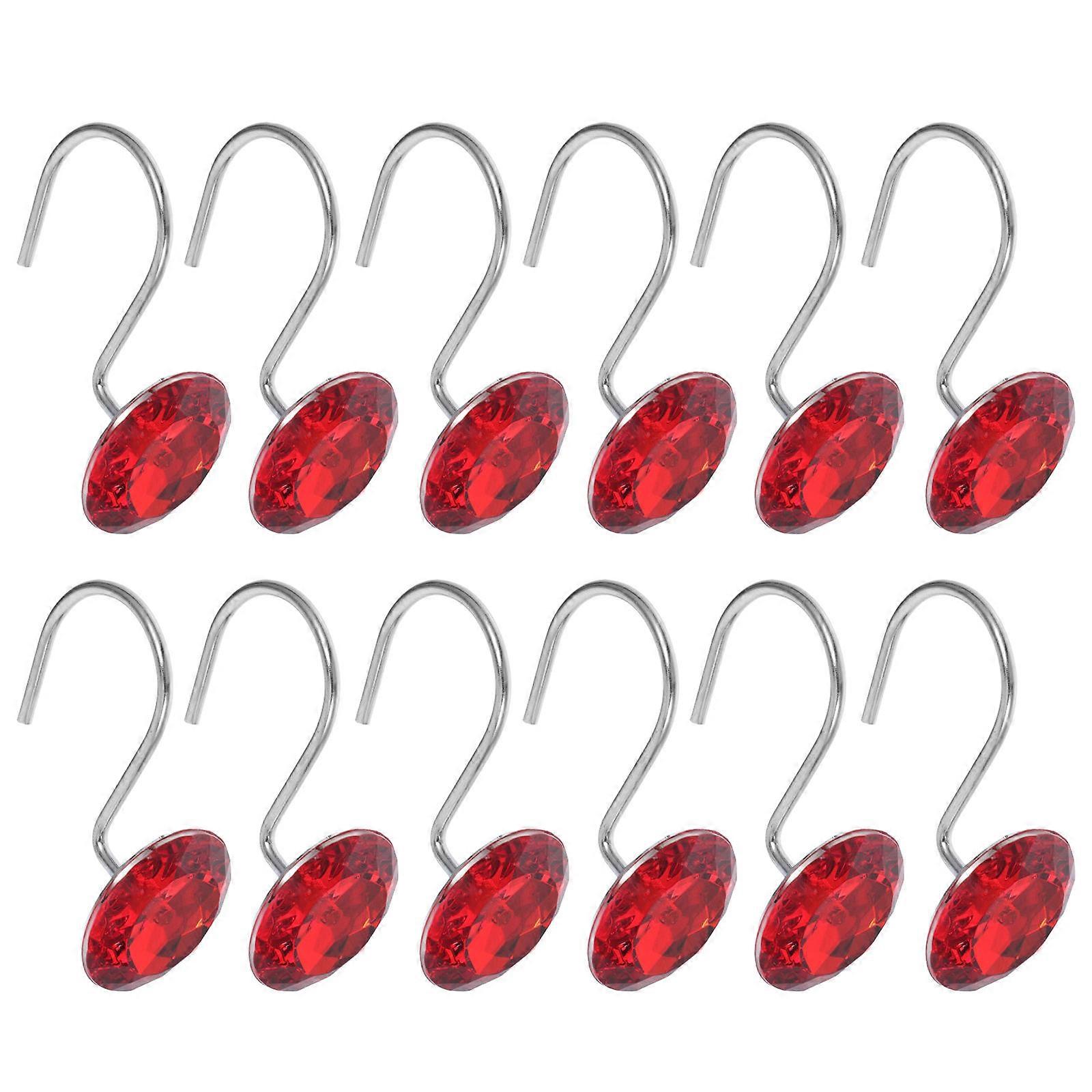 Red Shower Curtain Hooks Acrylic Bead Hooks for Bathroom 24Pcs Set