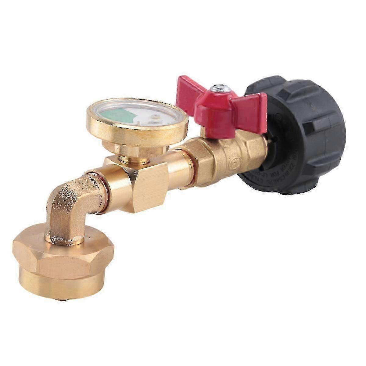 Propane Refill Adapter with Valve and Gauge, Fill 1 Lb Bottles From 20 Lb Tank, 90-Degree Elbow Desi