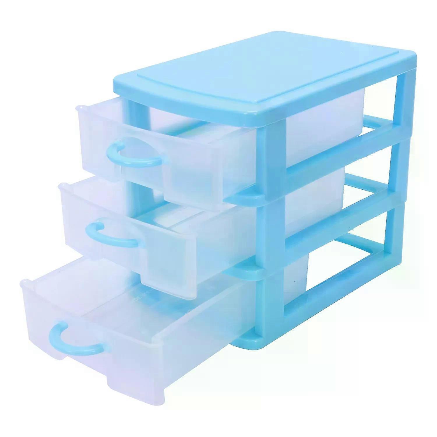 Mini translucent Drawer type plastic Storage BoxBlue 3 Layers
