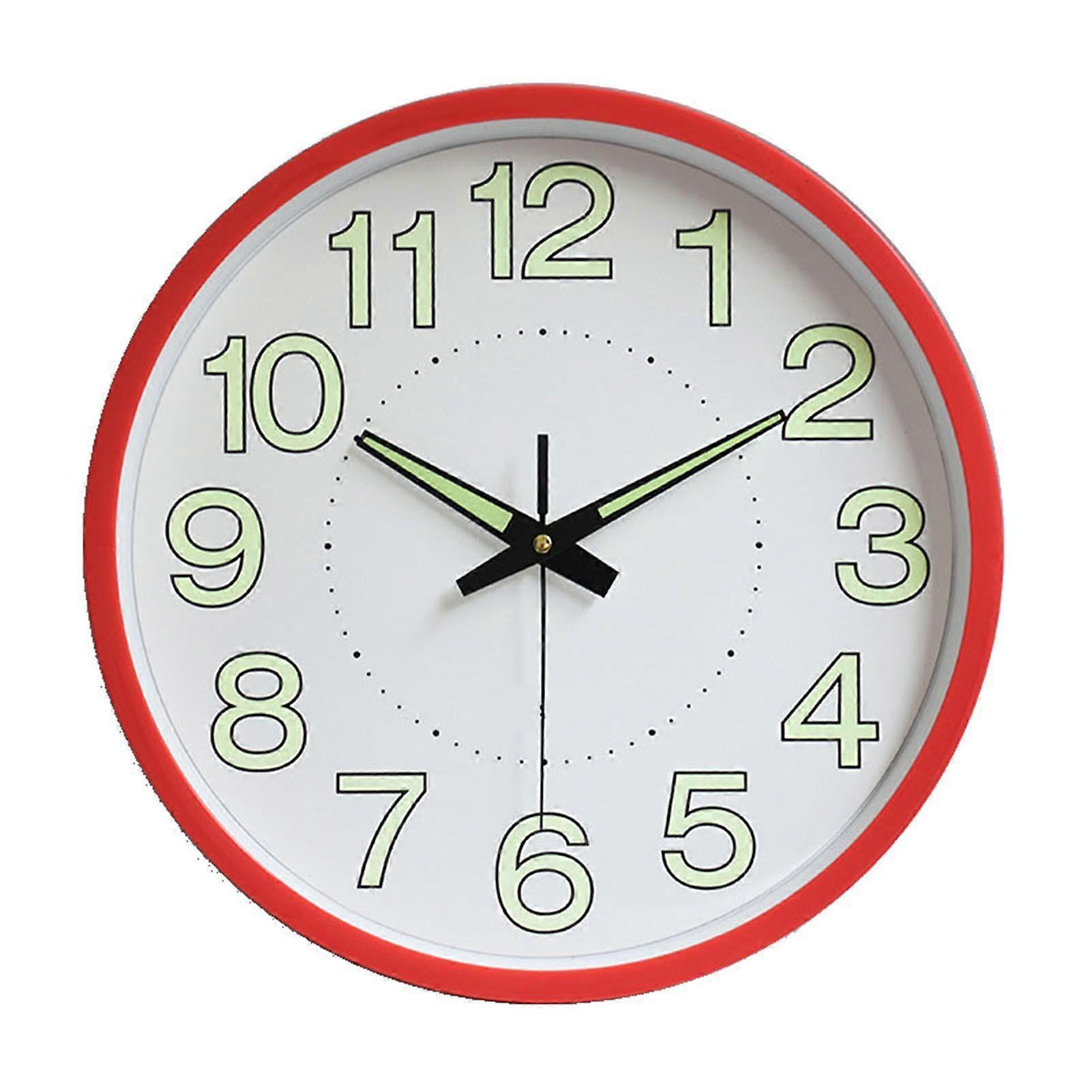 12 Inch Luminous Wall Clock Minimalist Round Quartz Clock for Bedroom Living Room Decoration Red