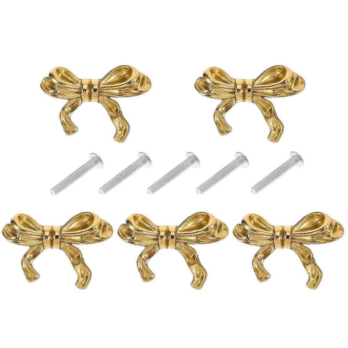Copper Bow Knobs Cabinet Pull Handle for Dressers 5Pcs Golden Finish