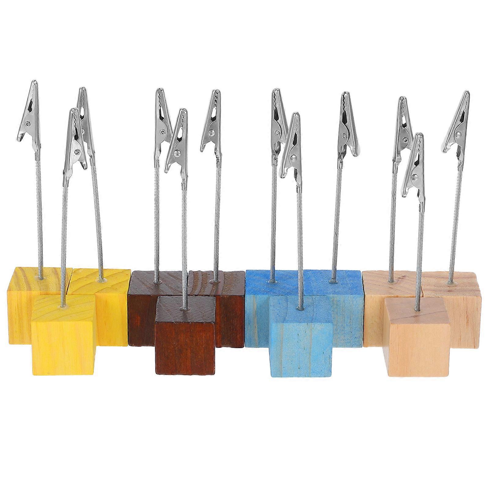 Wooden Cube Memo Clip Holder Desk Note Holder 24Pcs Assorted Color