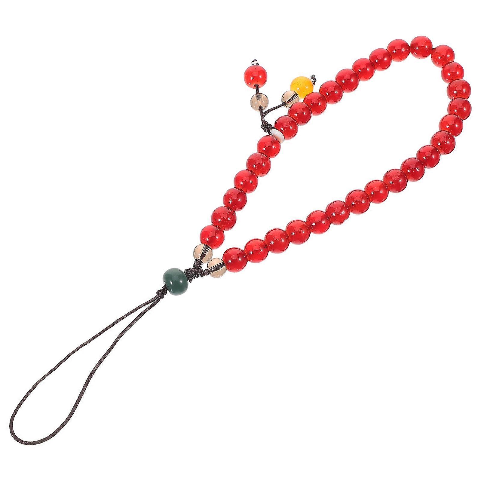 Dark Red Beaded Agate Phone Charm for Decoration 2Pcs Bracelet Set