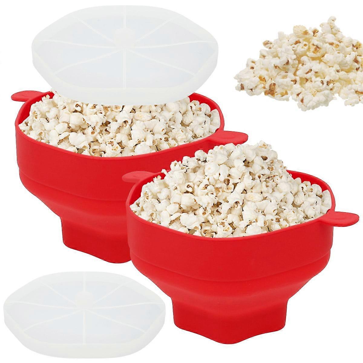 2Pcs Microwave Popcorn Maker, Reusable Silicone Popper with Lid & Handle, Heat-Resistant, Dishwasher Safe, Collapsible Bowl for Home Party