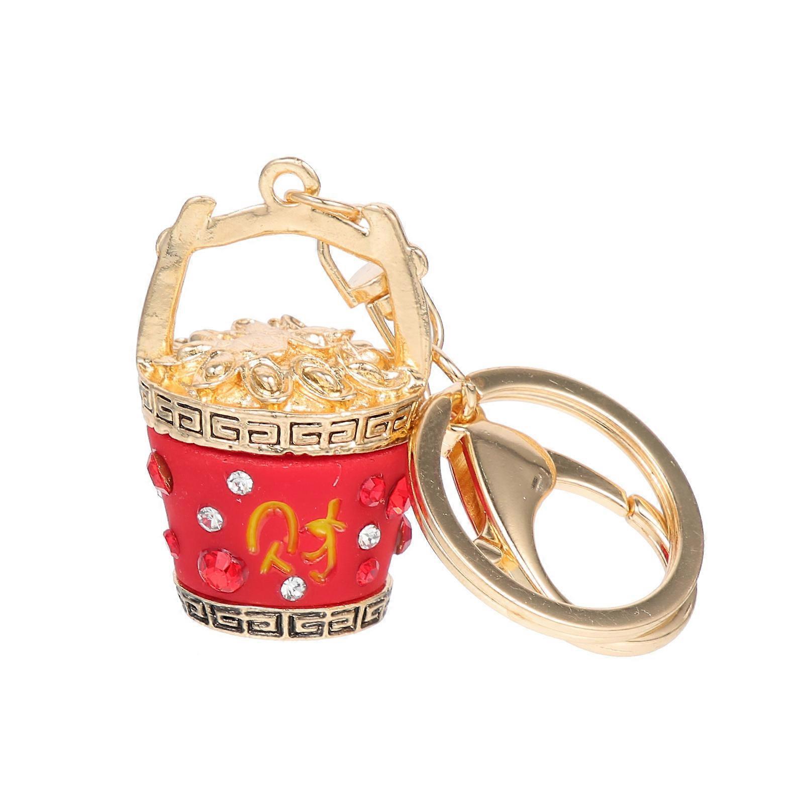 Wealth Blessing Bag Keychain Chinese Style Gold Bucket Shape Pendant For Gift Giving 1Pack