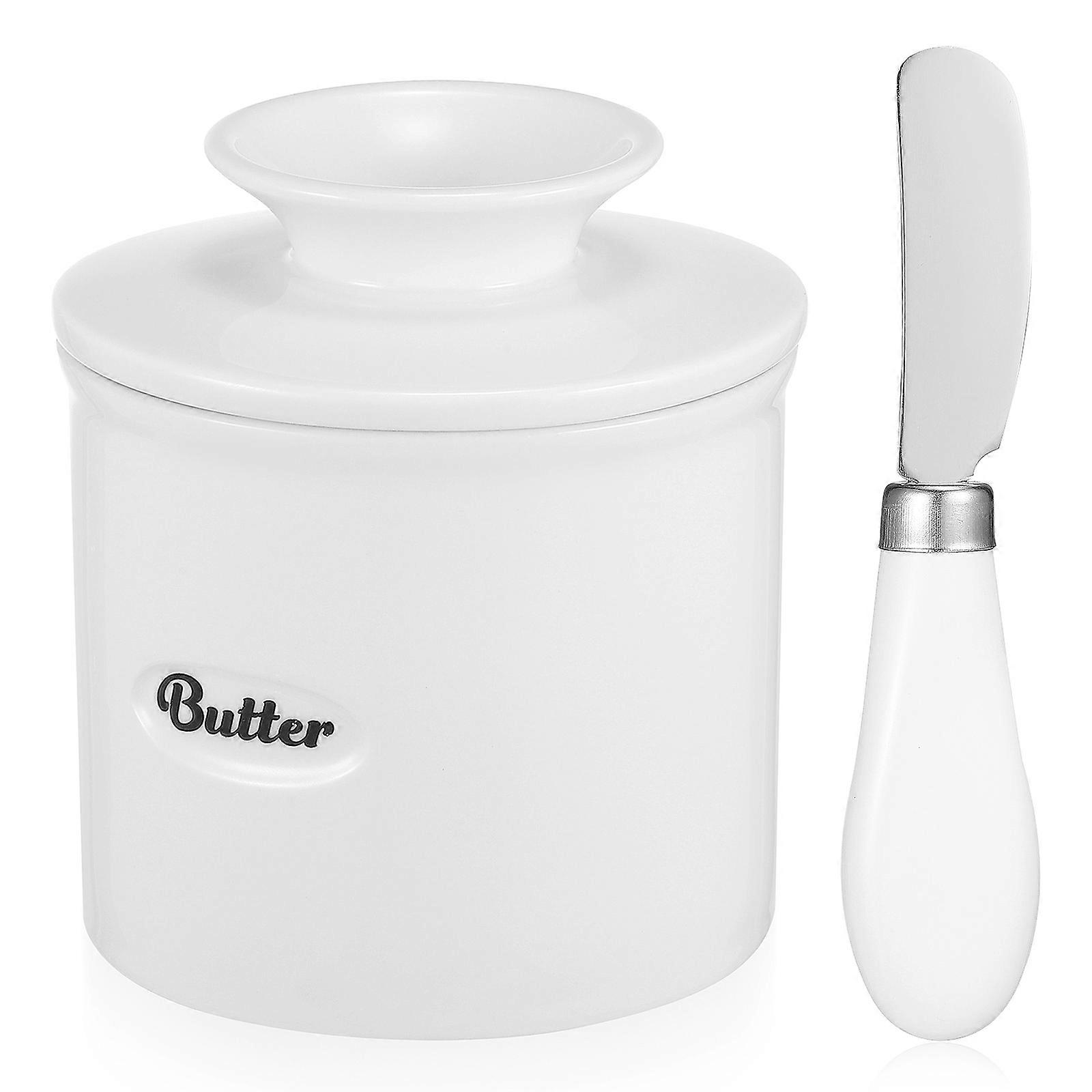 White Butter Container With Stainless Steel Cutting Tool Perfect For Professional Chefs And Dining Occasions 2Pcs