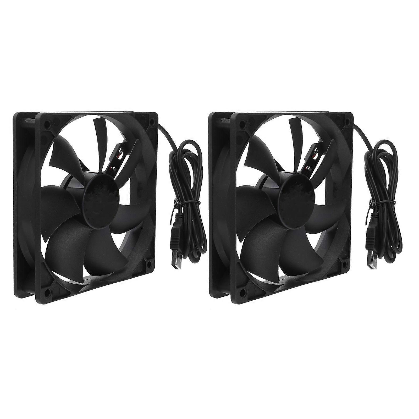 Computer Cooling Case Fan 2Pcs Cooling Router Portable Hard Box Black