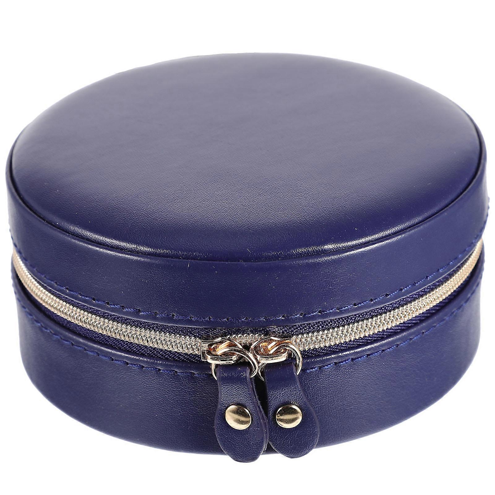 Portable Multi-Grid Jewelry Box Round Storage For Travel And Home Use In Blue 1Set