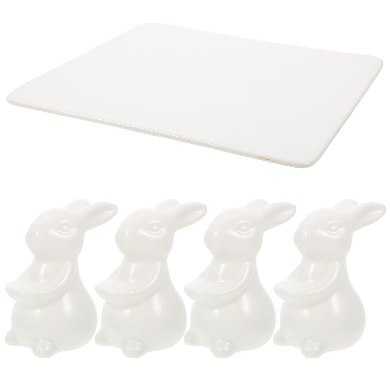 Ceramic Rabbit Shaped Plate for Food Use 1Set Easter Cake Storage Stand