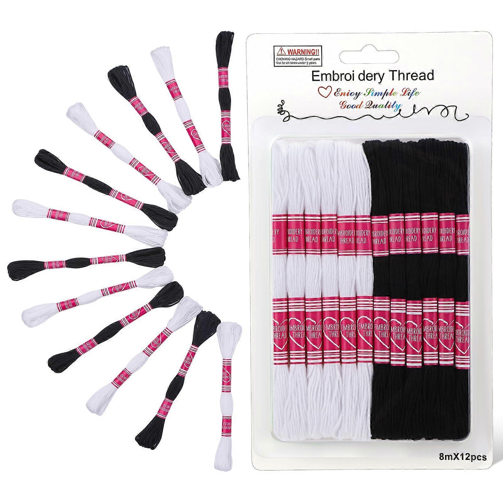 Embroidery Thread 12 Skeins Black and White Embroidery Floss for Cross Stitch and DIY Bracelet Making