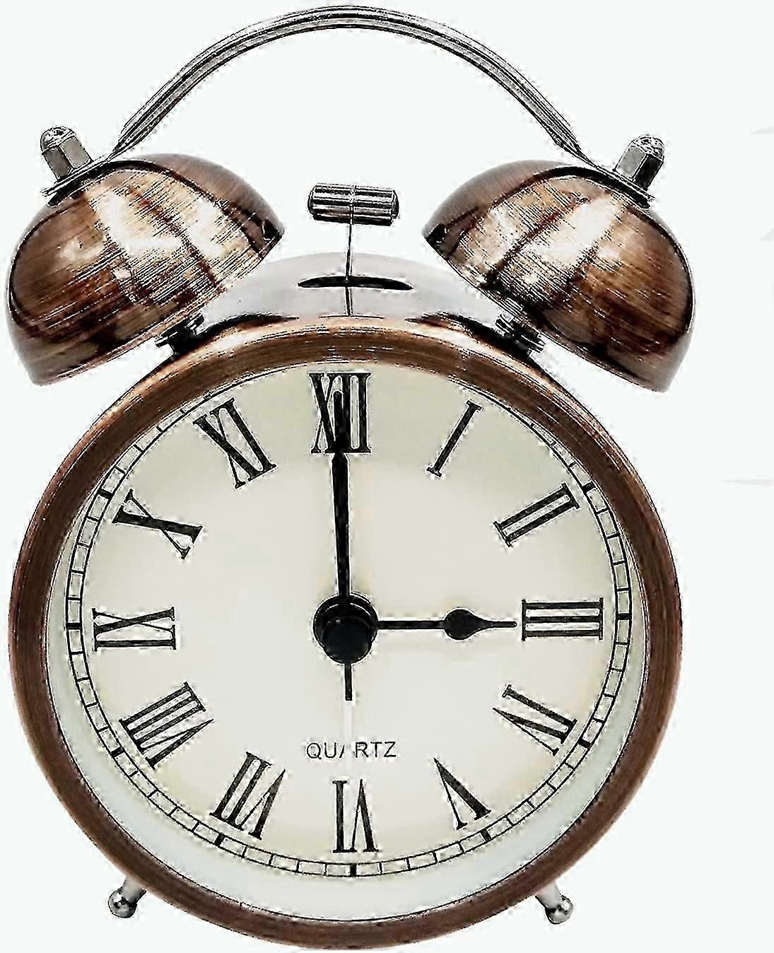 Retro Silent No Tick Travel Alarm Clock, Analog Quartz Dual Clock with Loud Alarm