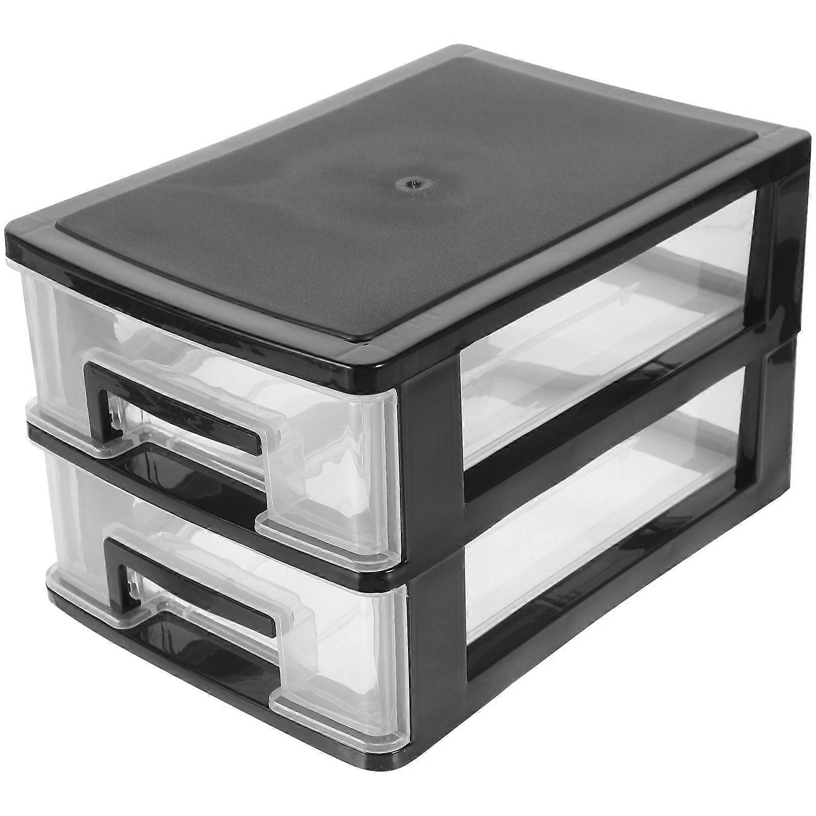 Desktop Storage Box Plastic with 2 Layers Drawer Type Organizer 4Pcs Black