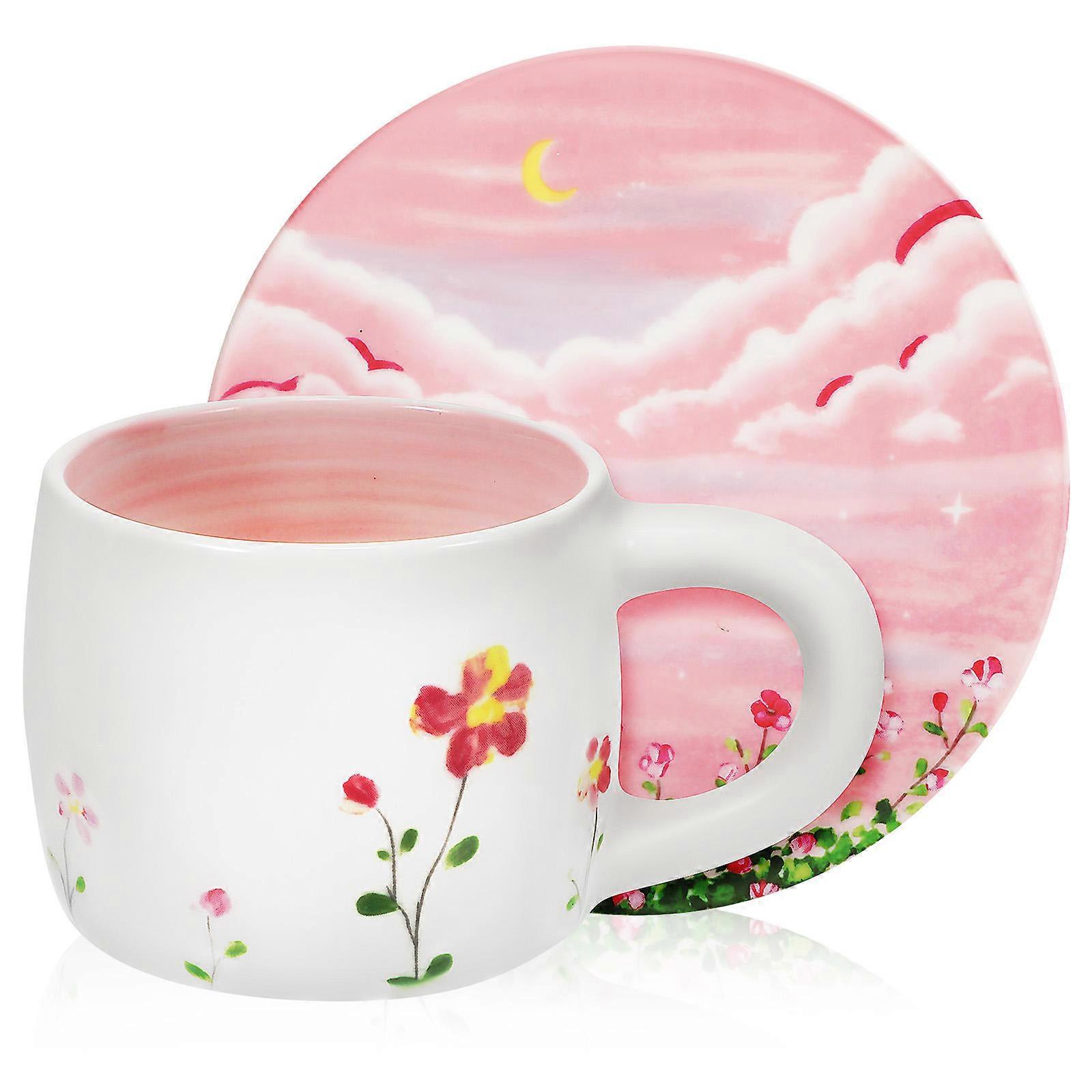 Flower Pattern Porcelain Cup Tea Party Supplies Round Shape Simple And Elegant Design 11.20X7.70X6.40CM 1Set