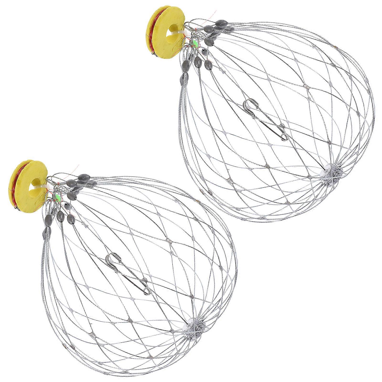 Reusable Crab Trap Steel Wire Mesh Catcher Cage For Outdoor Fishing In Silver Color With Durable And Efficient 2Pcs