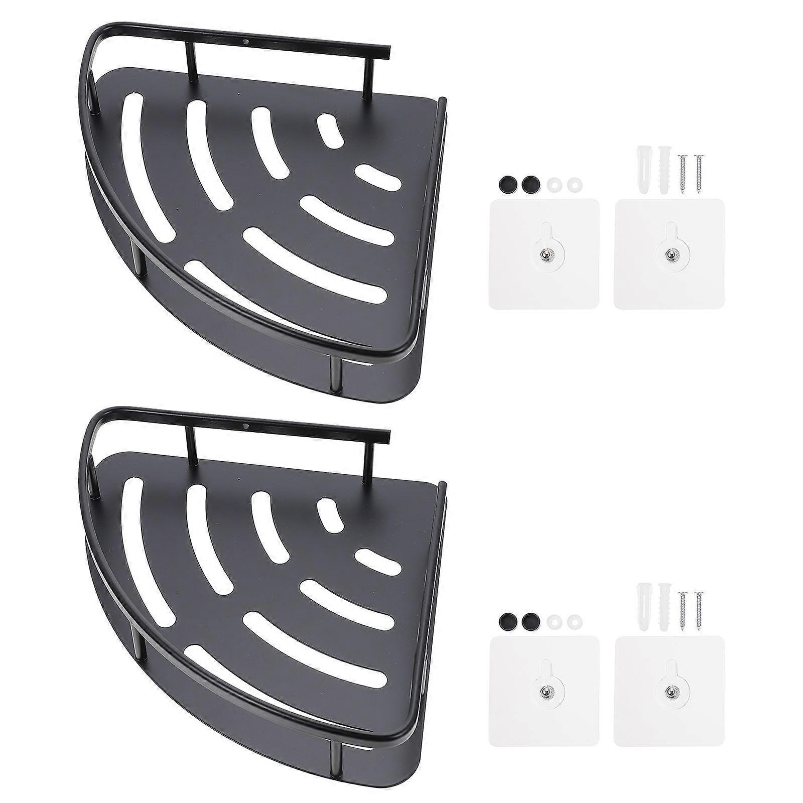 Bathroom Storage Shelf Black Aluminum Rack for Shower Corner 4Pcs