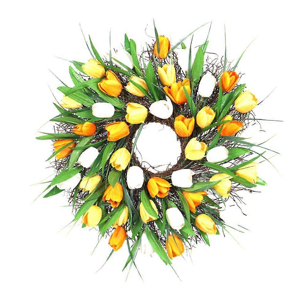 Minglan Simulated long leaf tulip garland wreath Amazon rattan door hanging wall hanging garland home decoration
