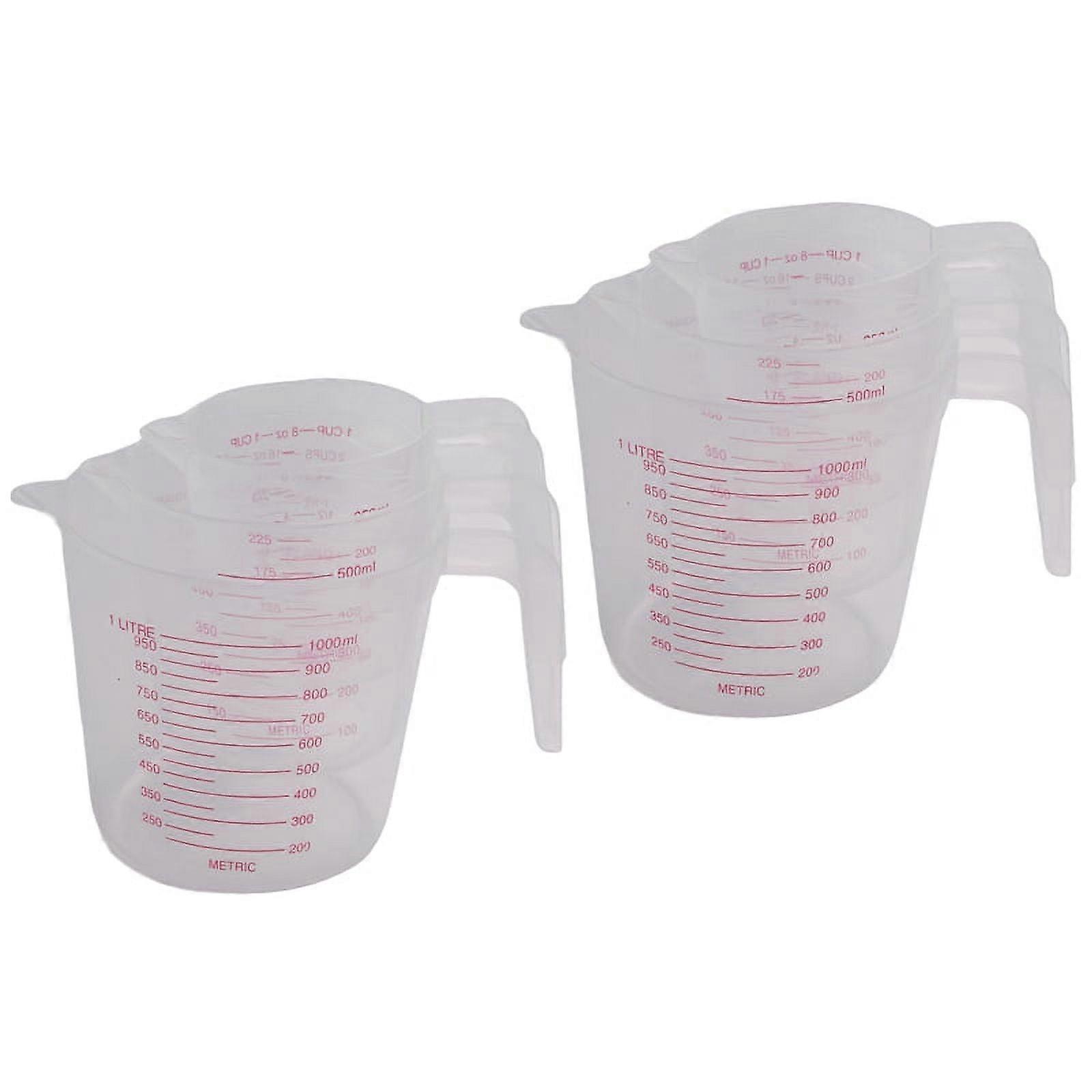 6Pc Plastic Measuring Jug Set Large 4 Cup, 2 Cup and 1 Cup Capacity BPA Free Measuring Beakers with Angled Grip
