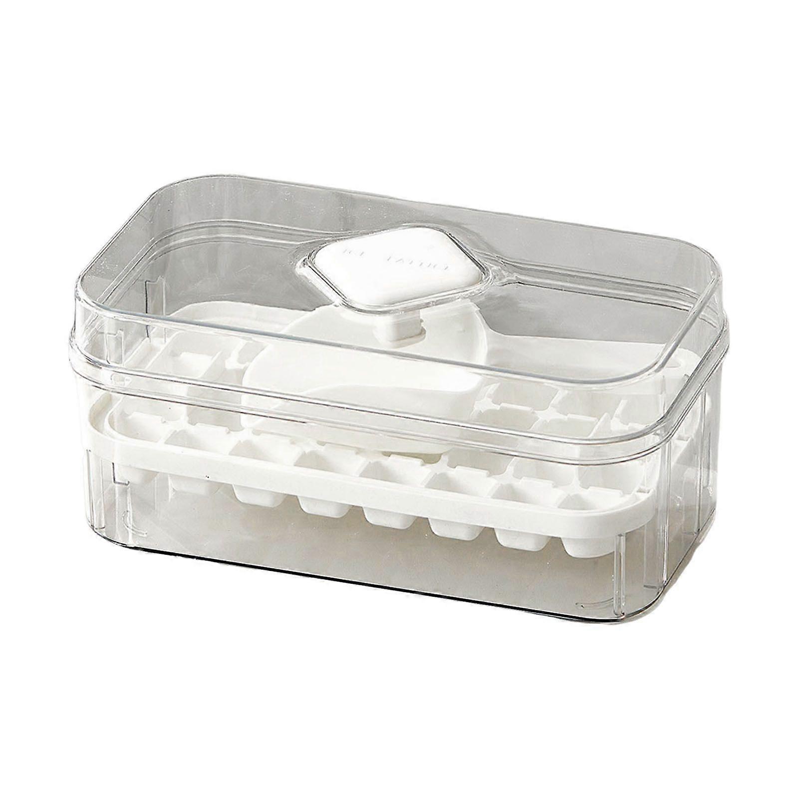 Ice Cube Tray with Shovel & Bin Stackable Ice Mold for Freezer Easy-Release Silicone Bottom One-Touch Press Design Ice Maker for Drinks Coffee Cocktai