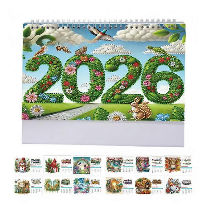 2026 DIY Diamond Art Desk Calendar with To Do List Ornaments, Diamond Art Painting Monthly Flip Tabletop Calendar for Home