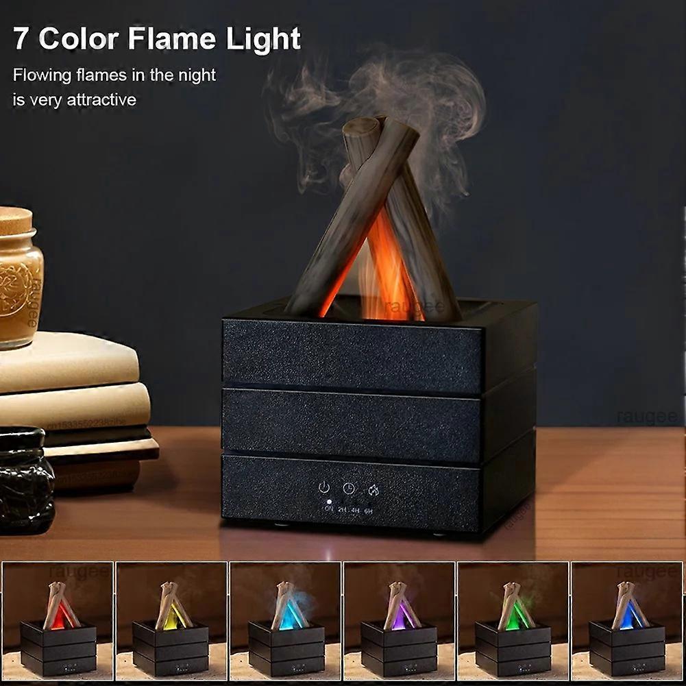 Flame Humidifier, Aroma Essential Oil Diffuser with Remote Control and Light, Black