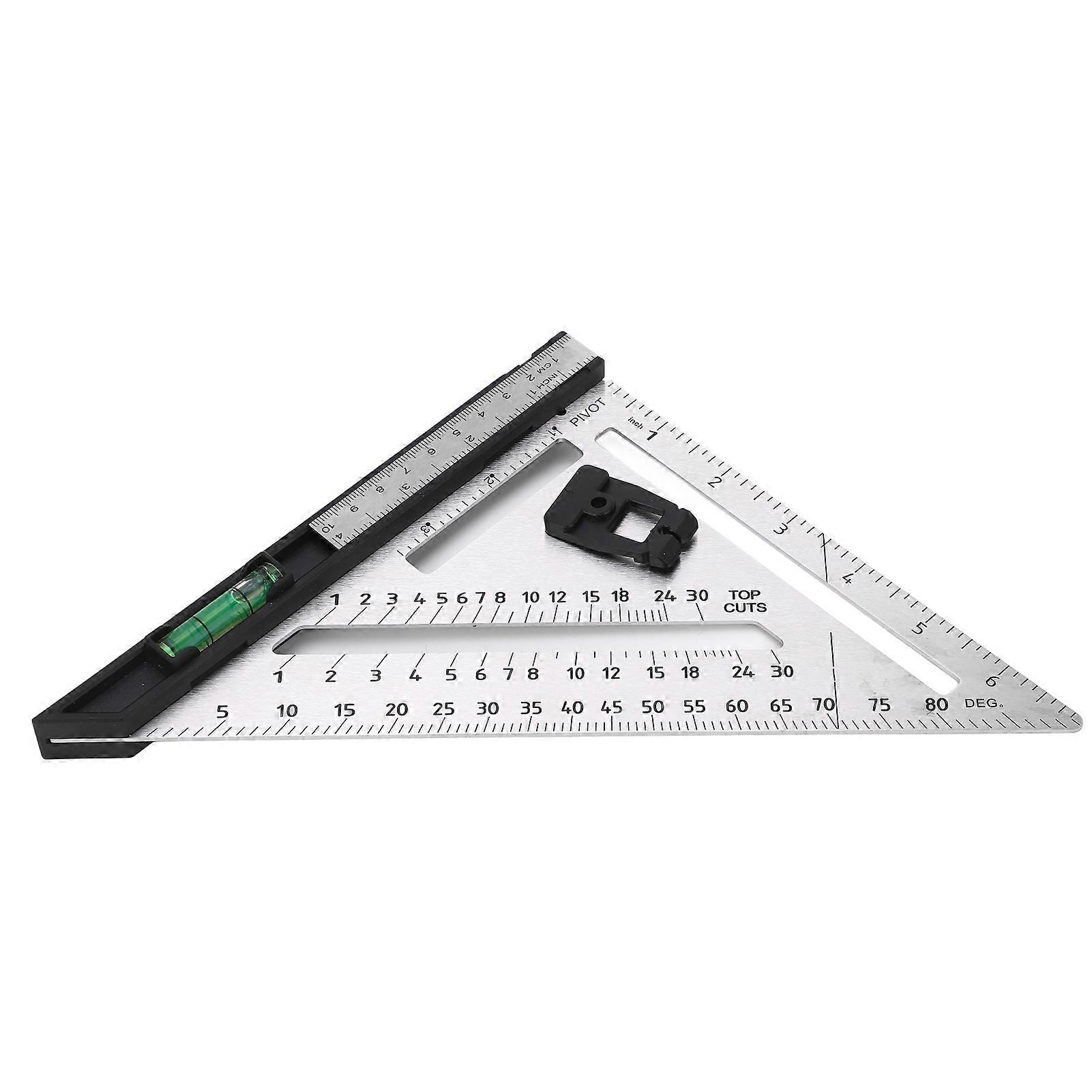 Woodworking Triangle Ruler 7in Dual Scale Square Angle Ruler Carpenter Tool with Bubble Level 