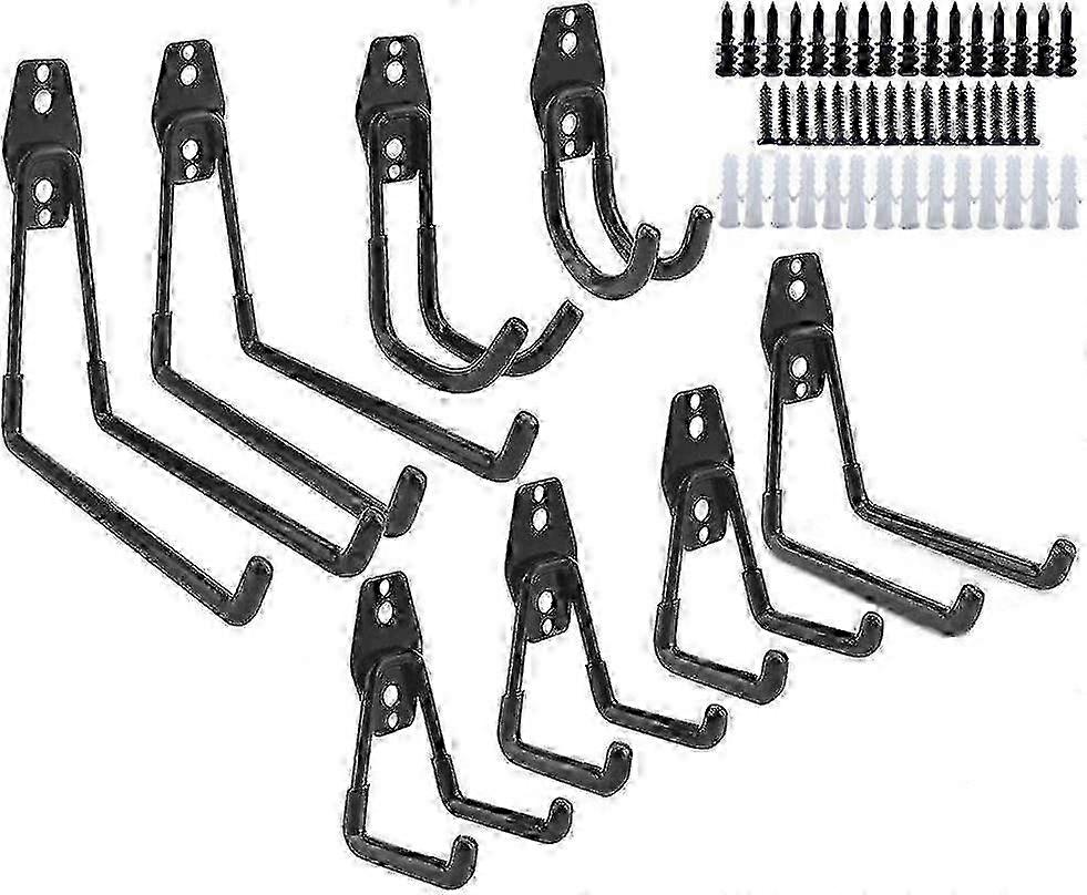 Utility Hooks Wall Mount Tool Holder U-Hooks for Home Garage Storage Organizer Garden Tools Shovels Rake Stroller Ladder Black 8 Pack