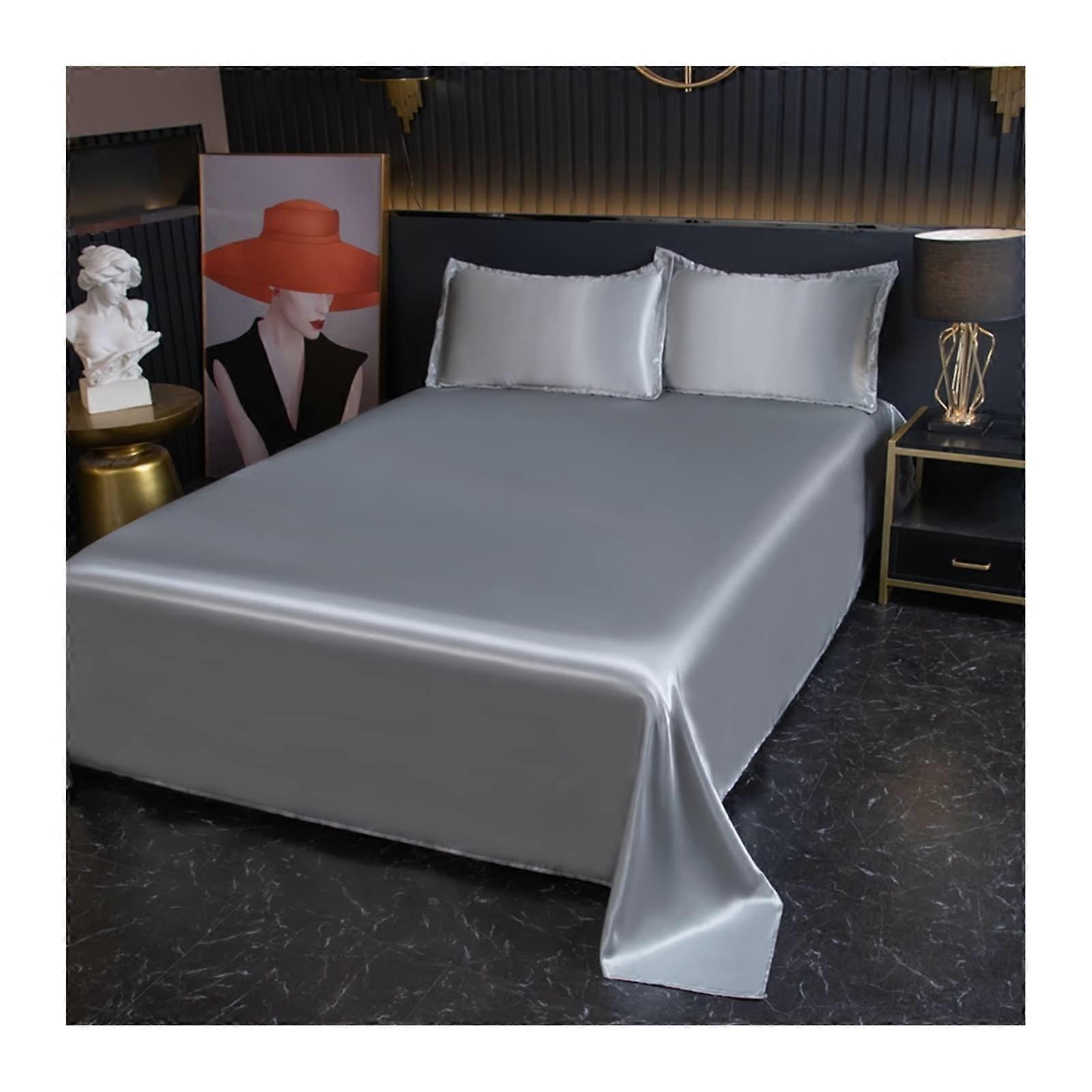 Satin Flat Sheet Microfibre Breathable Bed Sheet 230x250 cm Grey