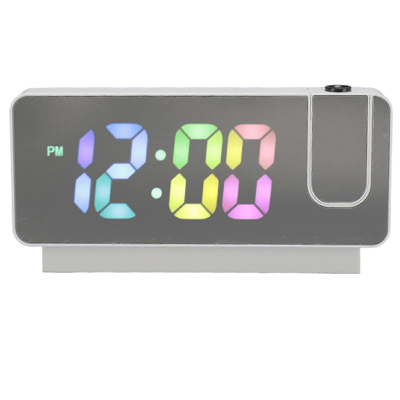 Projection Alarm Clock Adjustable Brightness Colorful Number Rechargeable 12H 24H Snooze LED Mirror Digital Clock White Shell