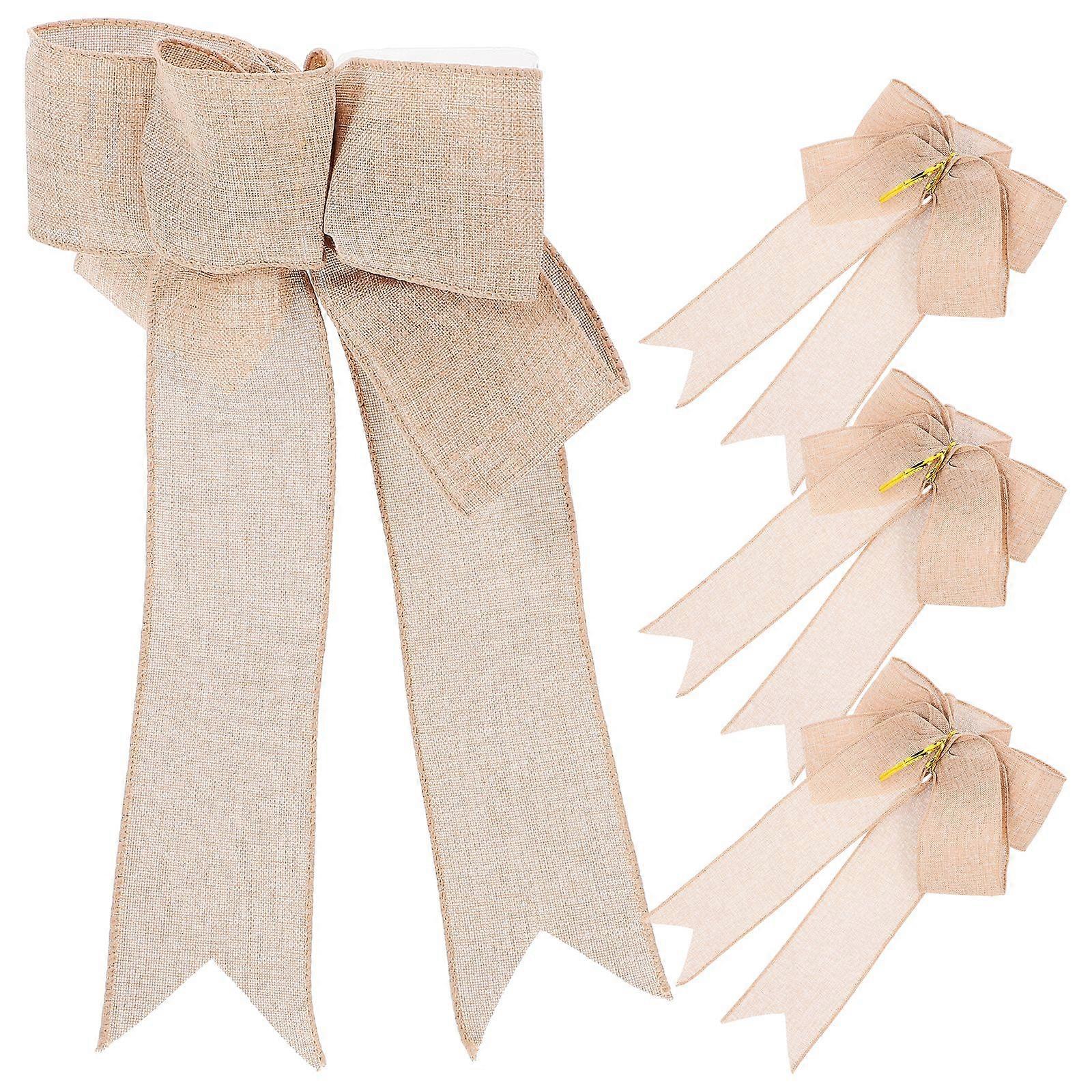 4pcs Large Ribbon Bows for Present Wrapping DIY Linen Bow for Christmas Wedding and Party Decorations Rustic Linen Fabric Bowknot