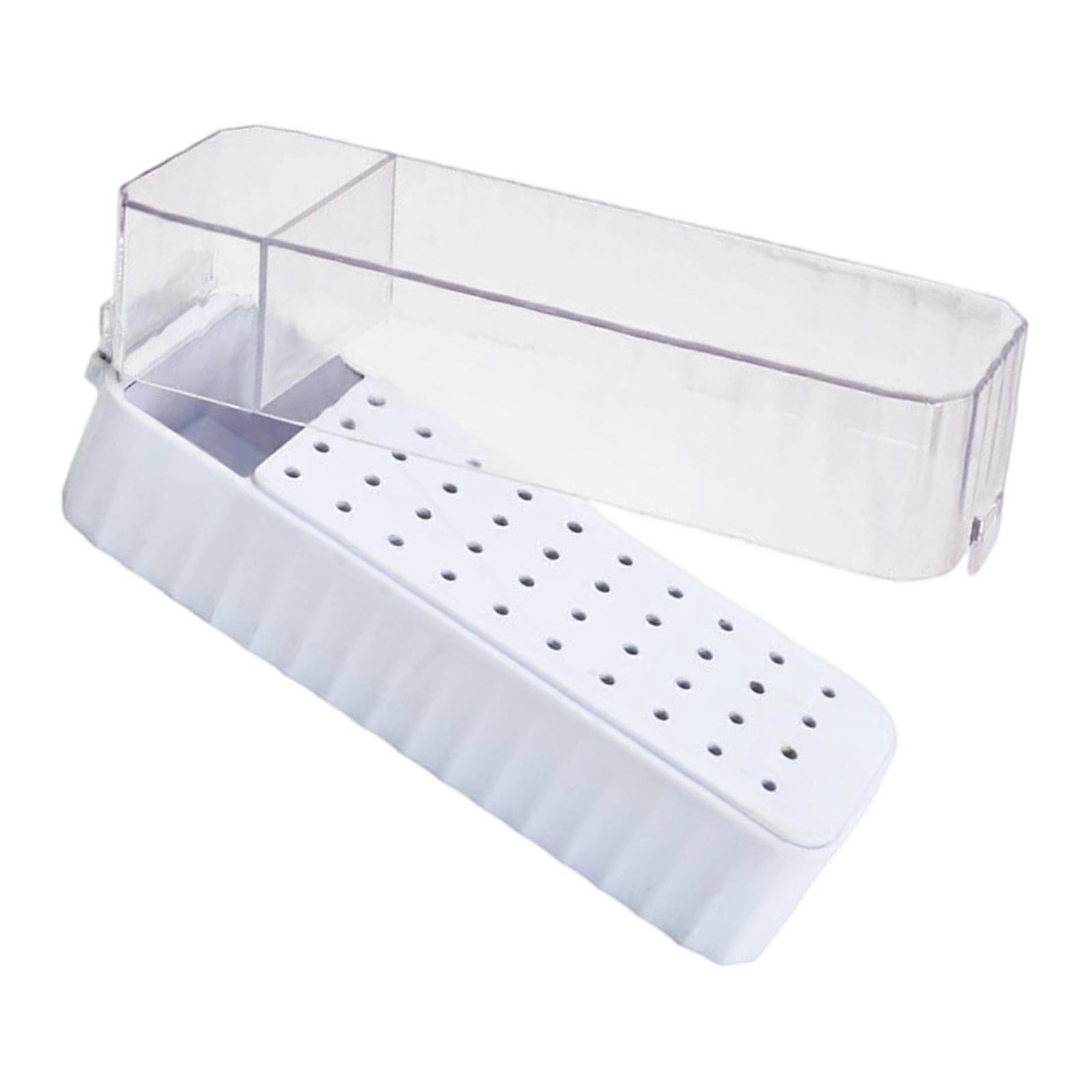 Clear Plastic Nail Art Tool Storage Box Drill Bit Container Case With 40Grids NonSlip Base For Professional Salons  Sweet white