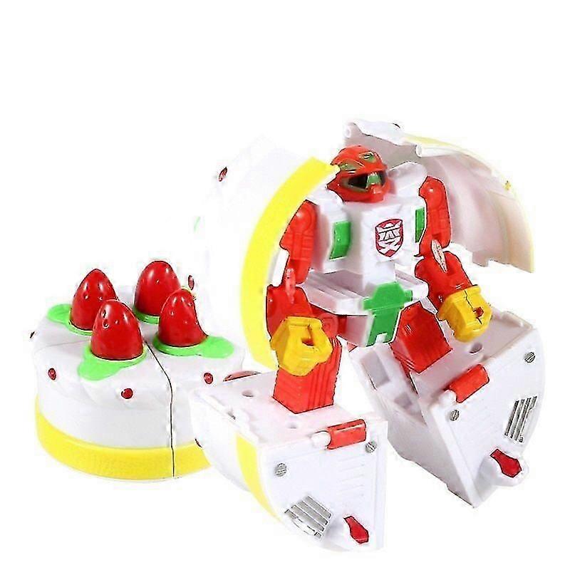 Plastic toy set for children: hamburger, fries, cake, and ice cream. Transformable plastic robot shaped like fun food. Educational toy.
