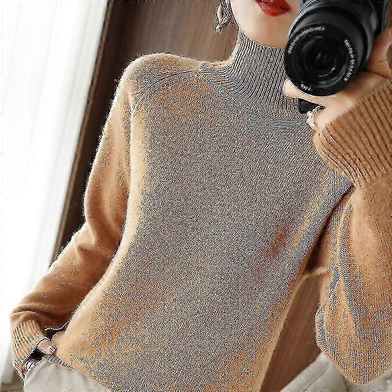 Forår, efterår og vinter Kashmirtrøje til kvinder Turtleneck Pullover Slank ensfarvet varme af høj kvalitet H