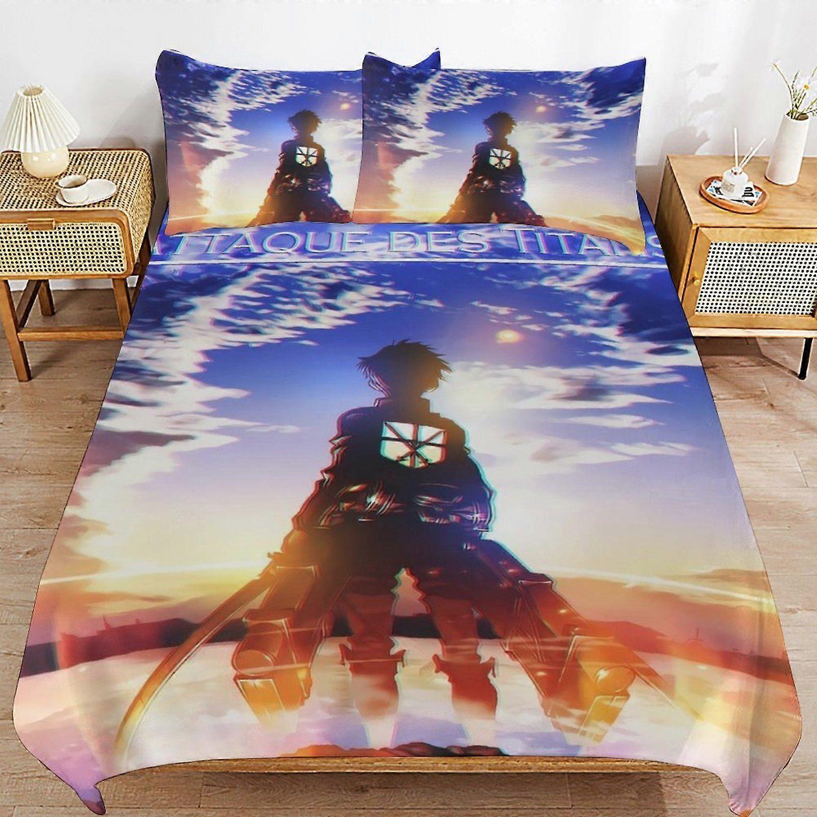o646 Attack on Titan Practical Zip Design Smooth Touch Soft Finish Long Use Duvet Cover Sets for Everyday Rest h646