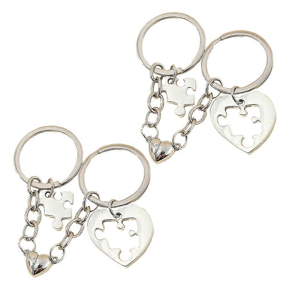 Couple Puzzle Keychain Durable Practical Metal Key Buckles 3.9×1.2×0.2in 2Pairs