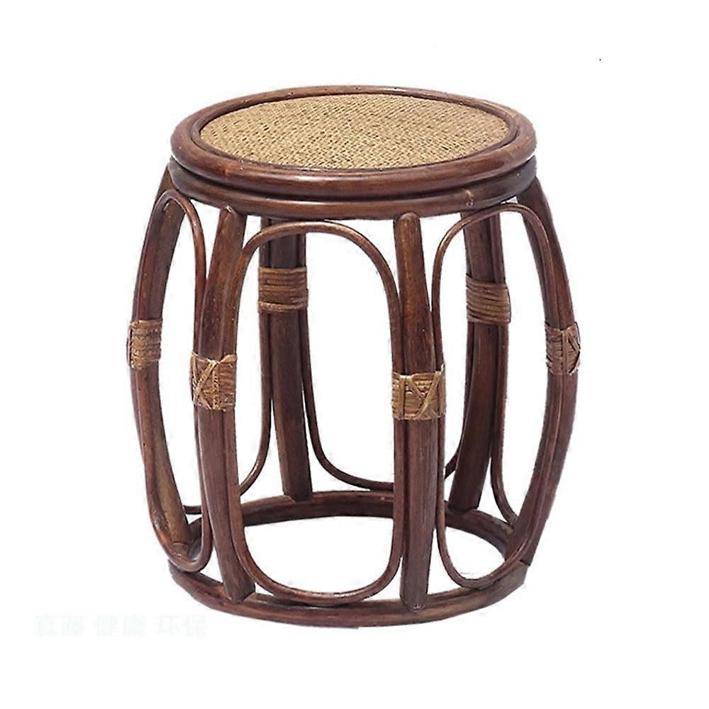 Handmade Rattan Footstool Round Wicker Ottoman Sturdy Small Shoe Bench for Living Room or Garden